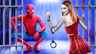 Spider-Man and Vampire in Jail! Superheroes in Real Life!