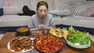 Real Mukbang▶ Korean Home Food☆ Grilled Pork, Soybean Soup, Beef Intestine and Octopus Stir Fry