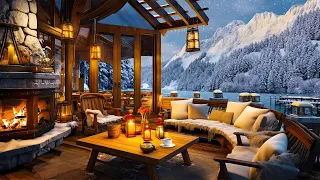 Cozy Coffee Porch Ambience with Relaxing Jazz Instrumental Music to Work,Study ~ Gentle Falling Snow