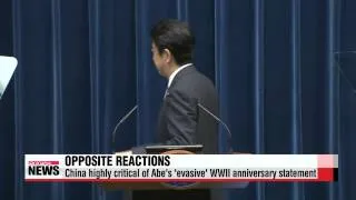 China highly critical of Abe′s ′evasive′ WWII anniversary statement   中 언론，전문가 맹