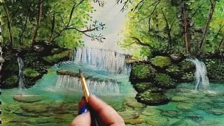 How to paint a Turquoise tropical forest tutorial Easy landscape acrylic painting