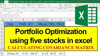 9. Portfolio Optimization using five stocks in excel: CALCULATING COVARIANCE MATRIX