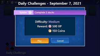 Microsoft Solitaire Collection | Spider - Medium | September 7, 2021 | Daily Challenges