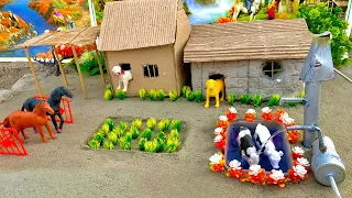 DIY mini Farm Diorama with house for Cow,Pig | Mini Hand Pump Supply Water Pool for animals #9