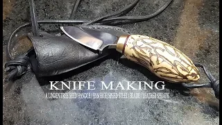 KNIFE MAKING / HSS / LINDEN TREE SEED HANDLE / LEATHER SHEATH 수제칼 만들기#17