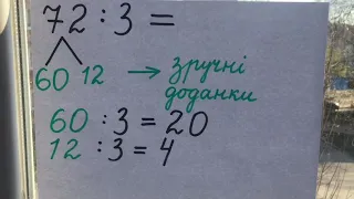 Ділення двоцифрового числа на одноцифрове виду 72:3/ 3 клас