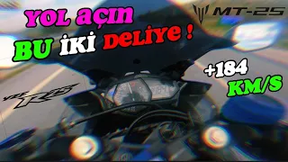 YAMAHA R25 vs MT25 TAM GAZ ÇİNE VİRAJLARI | KASK VİZÖRÜ KIRILDI | +184 KM/S | R1 R6 R25 MOTOVLOG