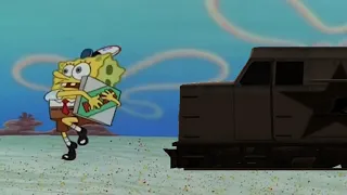 The Damn Train trying to get a pizza from Spongebob