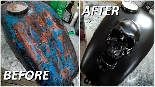 The screaming skull. Step by step process. Molded skull chopper tank.Custom motorcycle gas tank