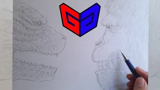 simple drawing Godzilla vs Kong || menggambar Godzilla vs Kong (time lapse)