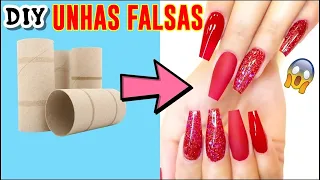 DIY - COMO FAZER UNHAS FALSAS À PROVA D'ÁGUA COM ROLO DE PAPEL HIGIÊNICO - SEM COLA DE UNHA