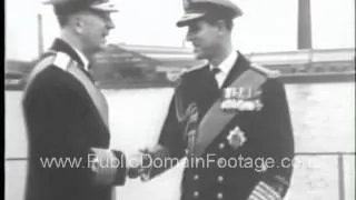 King Gustaf VI and Queen Louise of Sweden visit Britain 1954 archival footage