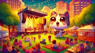 Purrfect Summer Beats l Music Channel featuring a Cat Character at a Lively Music Festival