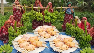 Green Banana Chicken Recipe - Banana Cooking in Village - Delicious Banana Gravy For Villagers