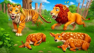 Lion King vs Tiger Fight for Deer - Wild Animals Hunt for Food | Revolt Battles 45 Min Compilation