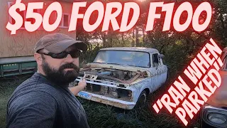 Abandoned 1966 Ford F100 sitting for 18 years! The $50 beater truck! Will it run? "Ran when Parked"