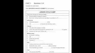 IELTS Listening Practice Section-1(Junior Cycle Camp) with answers