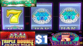 5 Times Pay Deluxe + Triple Double Jackpot Wild Blazing 777 + Shamrock slot play from Las Vegas!