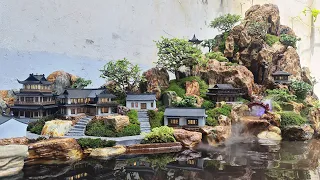 Non bộ đá Duy Xuyên kết hợp mô hình nhà cổ #penjing #miniature #waterfall