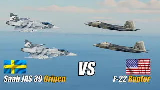 25 Swedish Saab JAS 39 Gripen vs 25 US F-22 Raptor - DCS WORLD