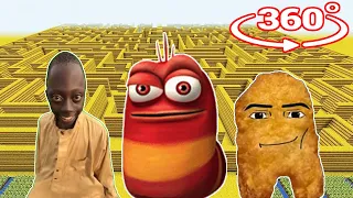 RED LARVA, Gegagedigedagedago & TENGE-TENGE meme chase you in MAZE but it's 360 degree video