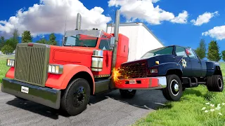 Using a BIG POLICE TRUCK to Stop a Semi Truck During a Chase in BeamNG Drive Mods!