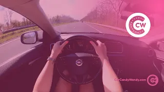 ❇️POV DRIVING WOMAN, DOWNTOWN🏙 HIGHWAY🛣 short, black sandals, manual Volvo V40, Car ASMR