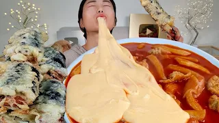 ASMR Cheese tteokbokki, Fried kimbap MUKBANG