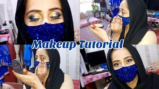 Blue and golden Smokey eye tutorial  easy glitter eye tutorial  Sanalifestyle Daily vlog