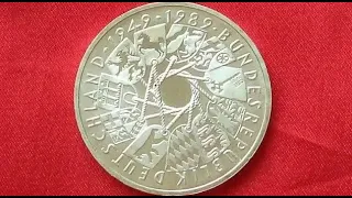 Germany Silver 10 Mark 1989 (UNC) 40th Anniversary - Republic  (ФРГ 10 МАРОК 1989)