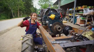 Repair and restore 1000kg truck. Position the transmission and install the coolant tank