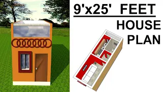 9' X 25' FEET HOUSE PLAN /GHAR KA NAKSHA 9 feet by 25 feet/1BHK PLAN/225 Sq Ft Ghar ka Plan/FRONT 2D