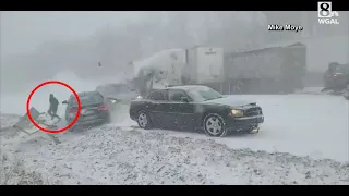 Warning: video captures terrifying moments during I-81 pileup in Schuylkill County, Pennsylvania