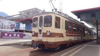 arrivée du Bt 351 et de la BDeh 4/4 302 des TPC de la ligne de l'AL en ancienne livrée à Aigle