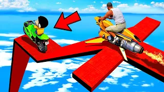 SHINCHAN & FRANKLIN TRIED THE IMPOSSIBLE ZIGZAG MEGA RAMP JUMP CHALLENGE BY CARS BIKES TRUCKS GTA 5