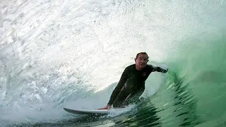 Kalk Bay.  Kneeboarding mates get tubed.  Stu's Pop's Session