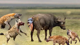 Mother Buffalo Gives Birth To Baby But Killed By Hyenas - Hyenas vs Buffalo Battle is not never