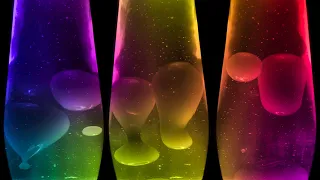 3 multicolored lava lamps, illuminated and with relax background music