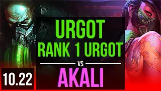 URGOT vs AKALI (TOP) | Rank 1 Urgot, 9/1/5, Legendary | KR Challenger | v10.22