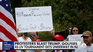 Protesters blast Donald Trump and pro golfers for taking 'blood money' from Saudi LIV tour