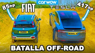 Tesla Model X vs Fiat Panda Cross: ¡ARRANCONES CUESTA ARRIBA y cuál es el mejor OFF-ROAD!