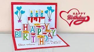 DIY Birthday Pop up card 2022 / Happy birthday greeting card from white paper and sketch pen only