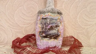 Декор бутылки / Декупаж бутылки своими руками DIY decor glass jars. Зимние поделки