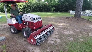 Lawn Renovation ground preparation using a Ventrac Aerovator