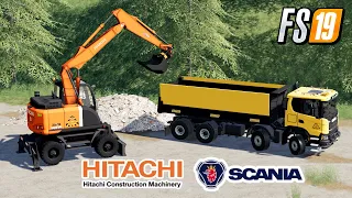 FS19 Public Works New Scania XT New Hitachi 145W Les petites Collines TP Map Farming Simulator 19