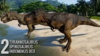 2 T-Rex, 2 Spinosaurus & 2 Indominus Rex Breakout & Fight! Jurassic World Evolution (1080p 60FPS)