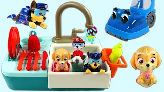 Paw Patrol Pups Huge Home Cleaning Chores with Dish Washing Toy Sink & Magic Play Doh Vacuum!