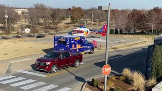 Oklahoma childrens air one helicopter taking off from St. Francis Hospital