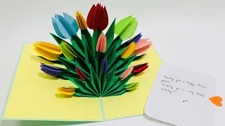 Tulip flower pop up card tutorial | Happy birthday pop up card | Basteln mit papier | DG Handmade