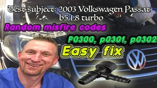 VOLKSWAGEN PASSAT RANDOM MISFIRES CODES FIX,  p0300, p0301, p0302,  B5 AUDI A4